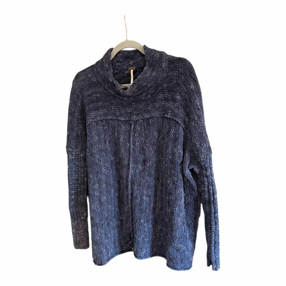 FREE PEOPLE Nightingale Sweater Blue Mock Neck Knit‎ Oversized XS